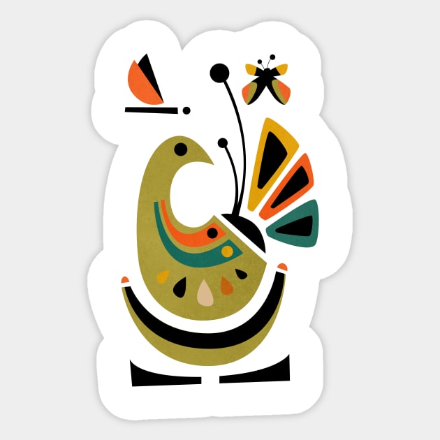 Mid Century Bird Sticker by Dream Print Designs